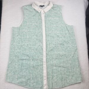 Lafayette 148 XL Green White Stripe Sleeveless Blouse Tunic Spring Layer Summer